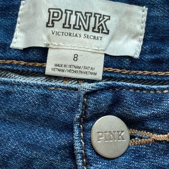 Victoria's Secret PINK Denim Shorts Blue Triangle Studs Cheeky Cut Off Size 8 - Picture 2 of 5